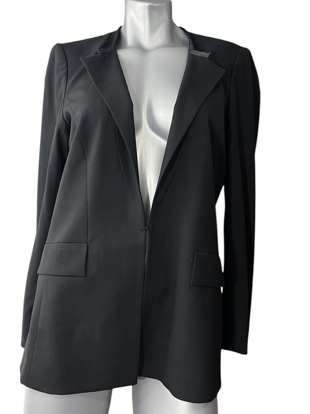 Lafayette 148 New York Womens Black Wool Blazer 10 Ribbon Trim Quiet Luxury